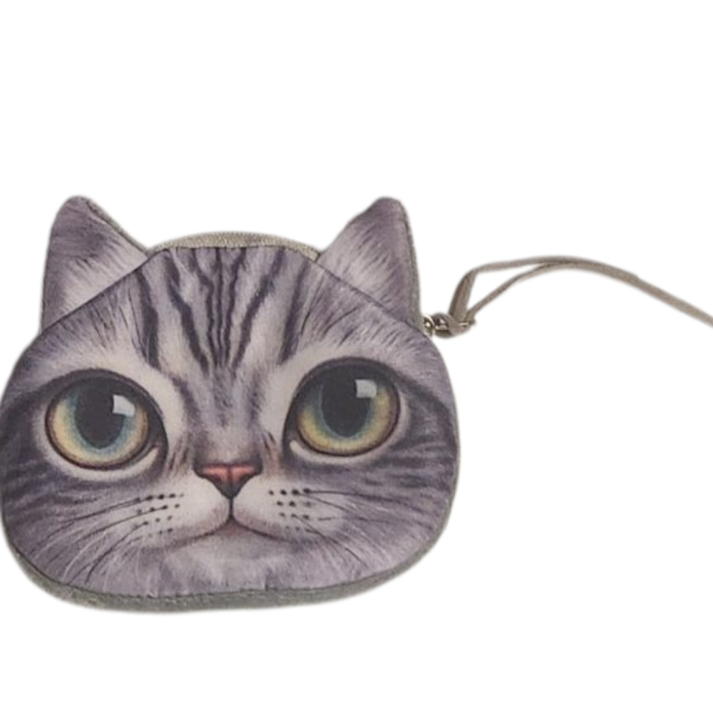 Winky Lux Gray Cat Face Coin Purse Zipper NWOT